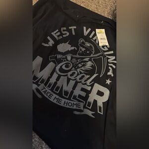 Black Graphic Tee with Coal Miner Design